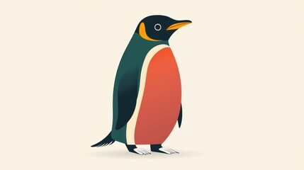 Fototapeta premium Cartoon penguin, standing, simple background, illustration, children's book