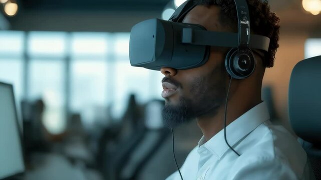 Customer service representative engages with virtual reality tools for effective training