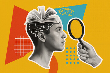 Creative collage representing the exploration of knowledge and creativity, symbolizing the power of learning and critical thinking
