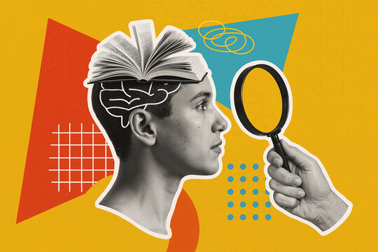 Creative collage representing the exploration of knowledge and creativity, symbolizing the power of learning and critical thinking