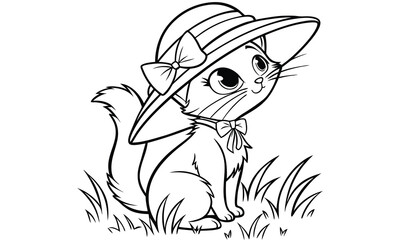 Cute cartoon cat wearing a sun hat isolated on transparent background