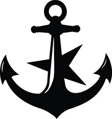Black Anchor with Star Symbolizing Nautical Themes and Maritime History