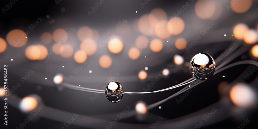 Poster metallic spheres sliding on wires with bokeh effect creating a futuristic atmosphere