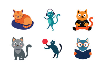 Six Colorful Cartoon Cats Set Three Vector Art