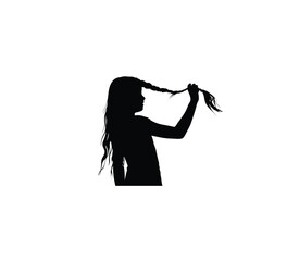 girl braiding hair silhouette on white background