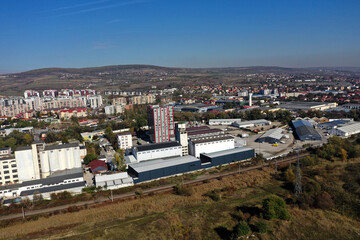 Factories in suburban industrial area aerial view
