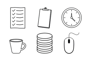 Checklist Coffee Clock and Office Essentials Icon Set