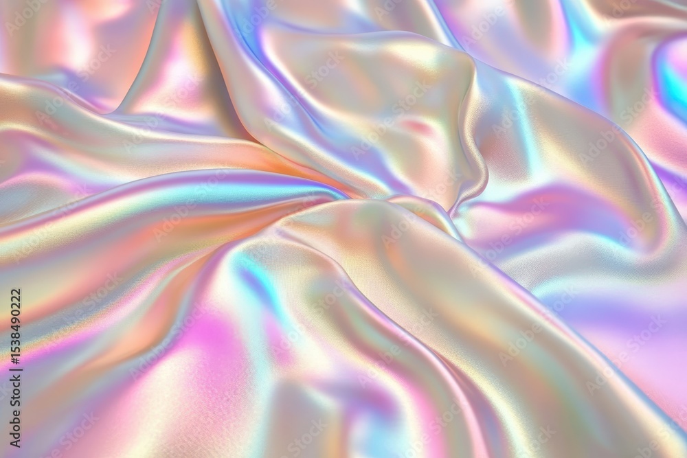 Poster holographic silk background displaying an abstract iridescent design with soft flowing texture refle