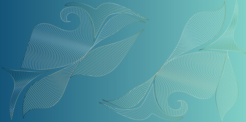Abstract Vector line gold ornament fancy nature elegant vintage background. Hand drawn wavy branches.