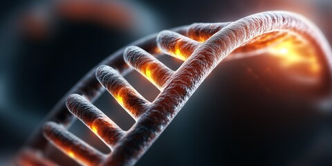Glowing DNA helix rotating in a dark environment
