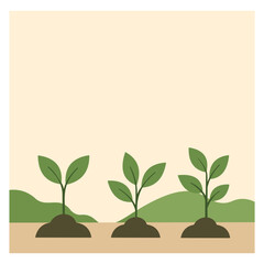 vector illustration of young plants growing in fertile soil