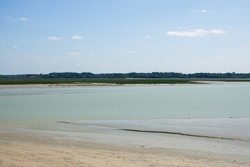Vue aérienne sur la baie de Somme à marée basse à Le Crotoy	