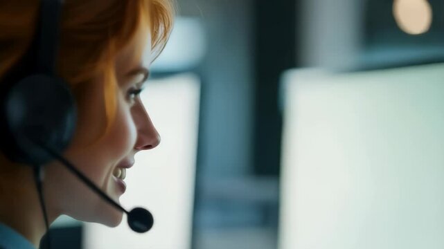 Customer service rep communicates politely with clients. Polite smile customer service feedback