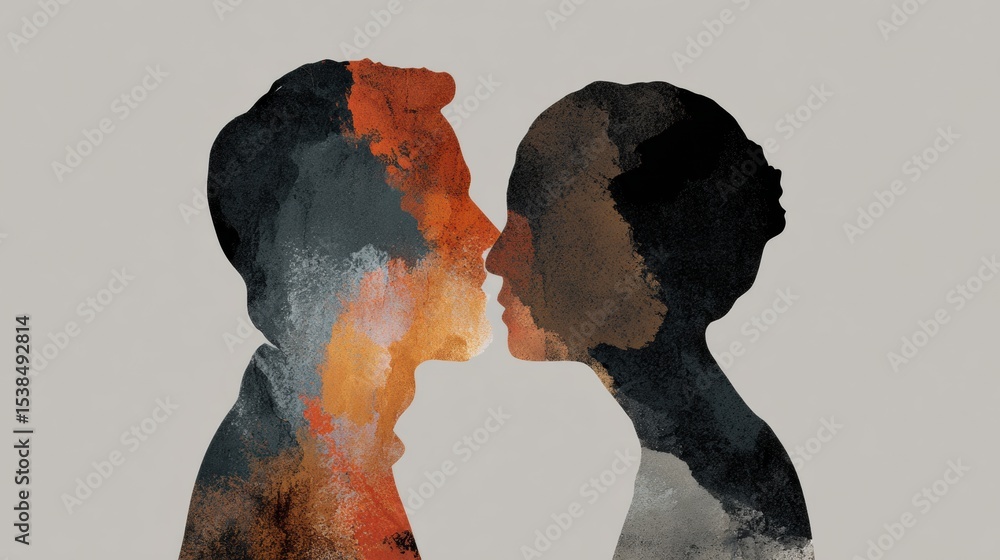 Poster Silhouettes Merging Into One Abstract Shape Depicting Unity and Connection in a Creative Design