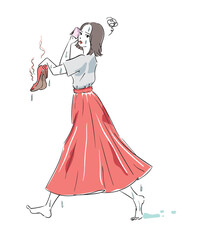 汗や雨によるパンプスの濡れに困る可愛い女性