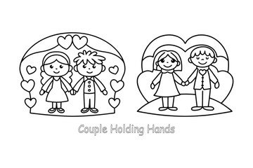 Couple Holding Hands Coloring Page &ndash; Cute Love Scene Printable for Kids