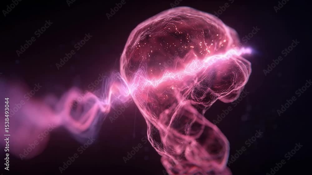 Aufkleber glowing pink energy pulsating between brain and chest, representing physiological response during me