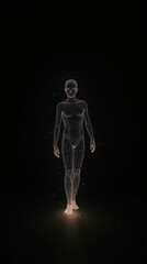 A glowing silhouette of a human body against a dark background, highlighting its form.
