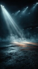 Dramatic lighting and mist create an atmospheric setting in a performance space at night