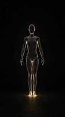 A glowing silhouette of a human body against a dark background, highlighting its form.