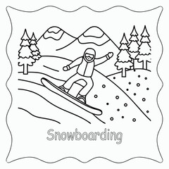 Snowboarding Coloring Page – Winter Sports Mountain Scene Printable for Kids