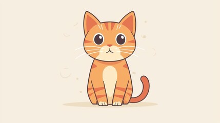 Obraz premium Cute orange tabby cartoon cat sitting, simple background, illustration, children's book