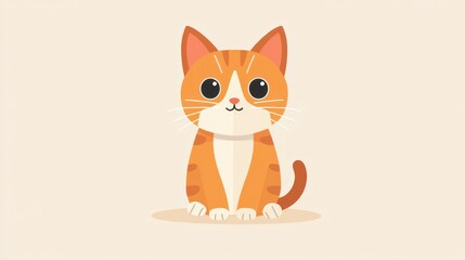 Obraz premium Cute cartoon orange tabby kitten sitting, digital art, background color beige, use for children's content, social media