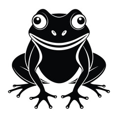 Cartoon frog sits with wide eyes and a wide smile in solid black color