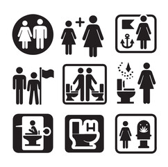set toilet sign symbol icon  bathroom outline sig Restrooms for men and women, vecto