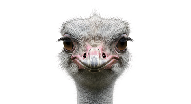 Ostrich Head Close-up Portrait Against White Background