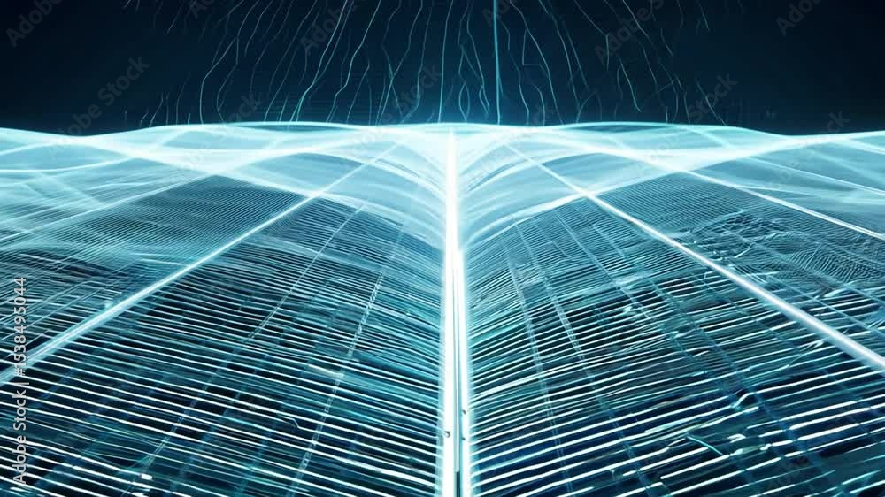 Poster abstract futuristic blue wave pattern with light trails and digital elements for modern technology b