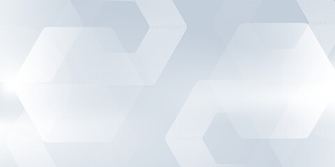 Abstract white and grey hexagonal pattern background design. Modern simple overlapping hexagon geometric element with molecular structures. Medical science technology concept. eps10