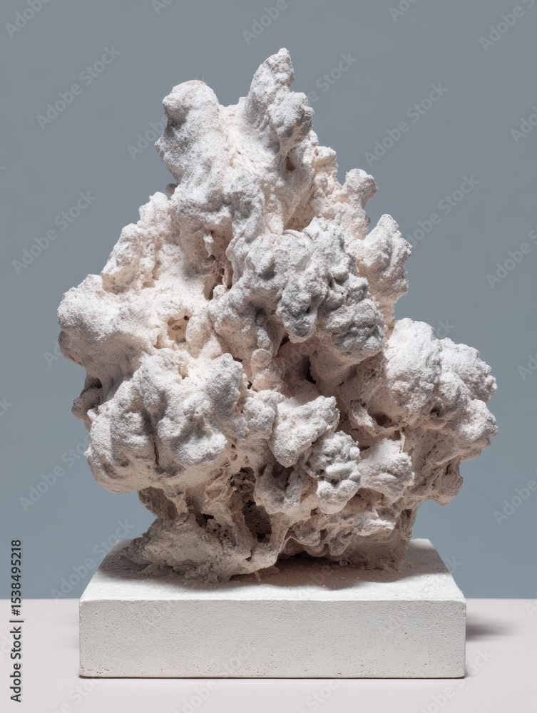 Poster unpleasant melting clay form resting on a white base showcasing irregular textures and a complex sha