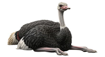 Resting Ostrich Isolated on White Ground Relaxing Wild Animal
