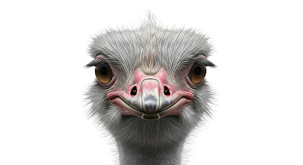 Close-up of Ostrich Face on White Background Looking at Camera