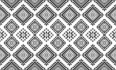 Fototapeta premium Southwest Native seamless pattern ethnic tribal Aztec geometric Navajo Native American fabric black and white design vector for textile print