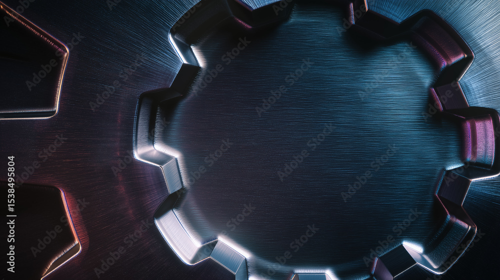 Poster close-up view of a metallic gear with intricate design showcasing mechanical precision. glossy surfa