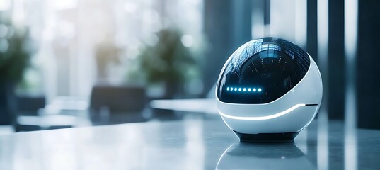 Sleek AI-Powered Chatbot Device with Futuristic Design and Space Left for Custom Branding