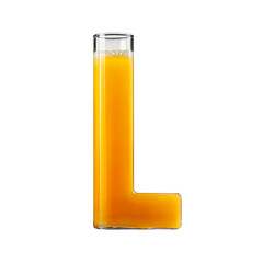 The letter L made from a glass of fresh orange juice. Typography of a juicy fruit drink.