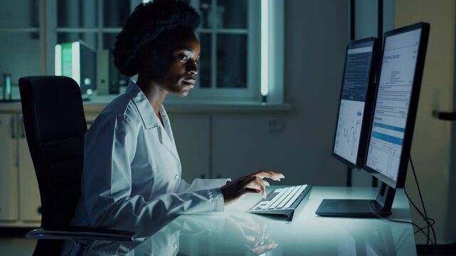Veterinarian working late at night in laboratory