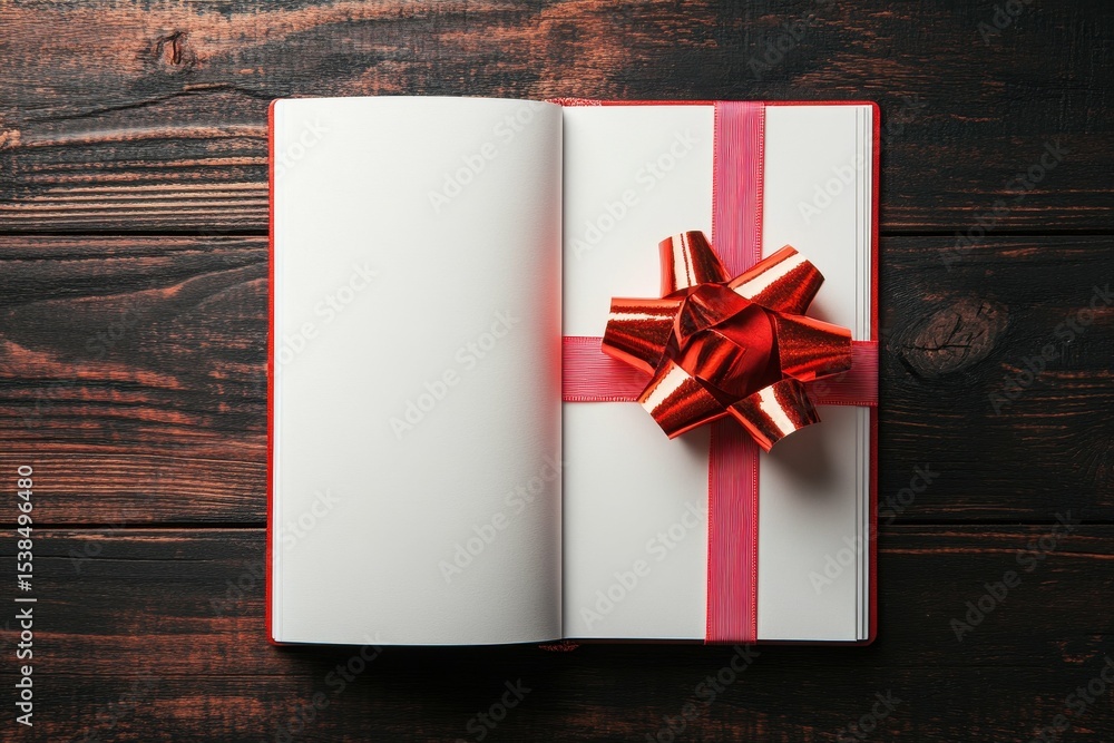 Poster high resolution visual of top view empty open notepad with bow