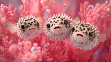 Cute Pufferfish Underwater with Coral