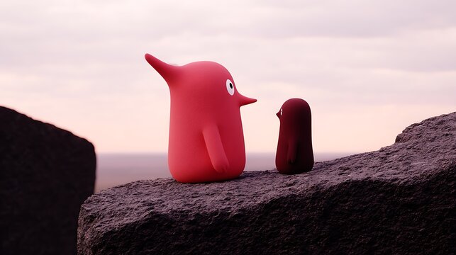 Cartoon creatures on a stone landscape