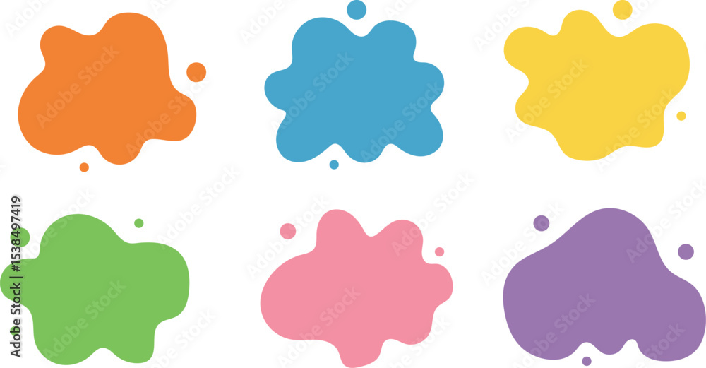 Poster collection of colorful abstract paint splatter shapes with rounded edges on a white background