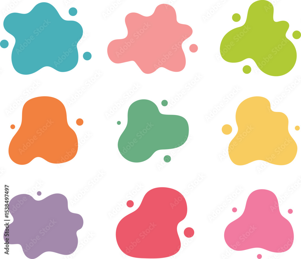 Poster colorful abstract blobs and drops arranged on a white background decorative design elements