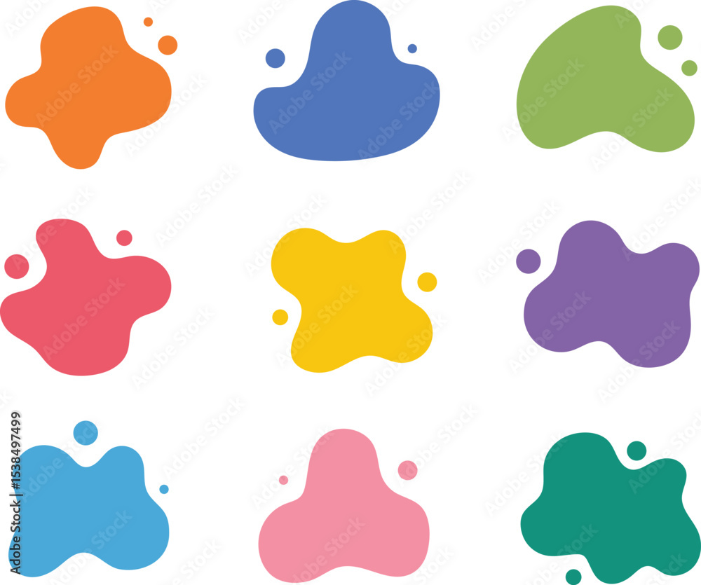 Poster colorful abstract blob shapes set isolated on white background for creative design projects