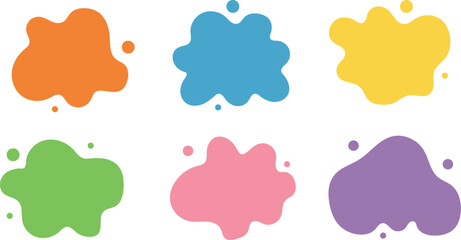 Collection of colorful abstract paint splatter shapes with rounded edges on a white background