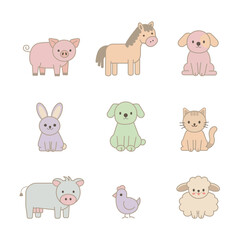 Obraz premium Adorable Farm Animal Character Set.