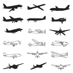 Realistic aircraft. Passenger plane in different views. Vector 3D model of an airplane isolated on white background.