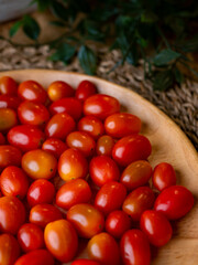 Organic Red grape cherry tomato. fresh vegetables. copy space.